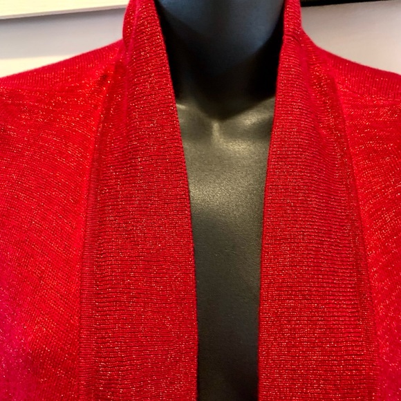 Easywear by Chicos red shimmer open drape cardigan, size 2 ( Large) - Picture 2 of 5